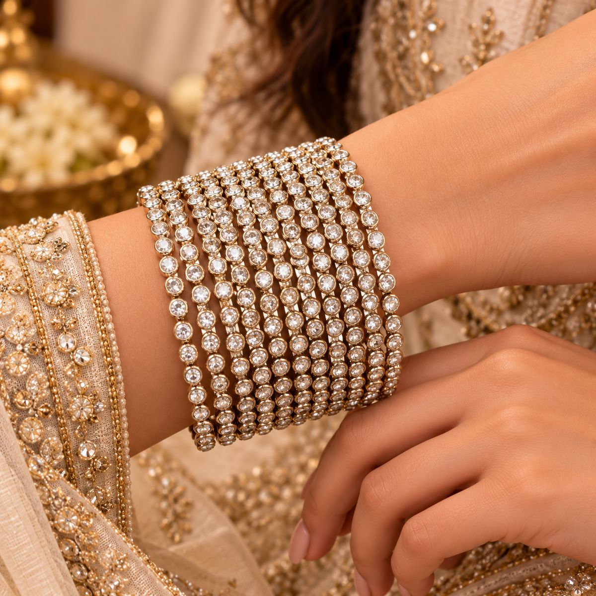 Round Zercon Studded Bangles (Set of 12)