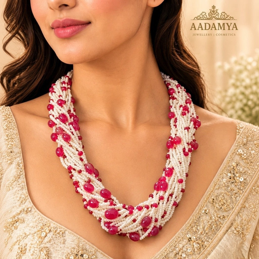 Pearl Beaded Ruby Mala