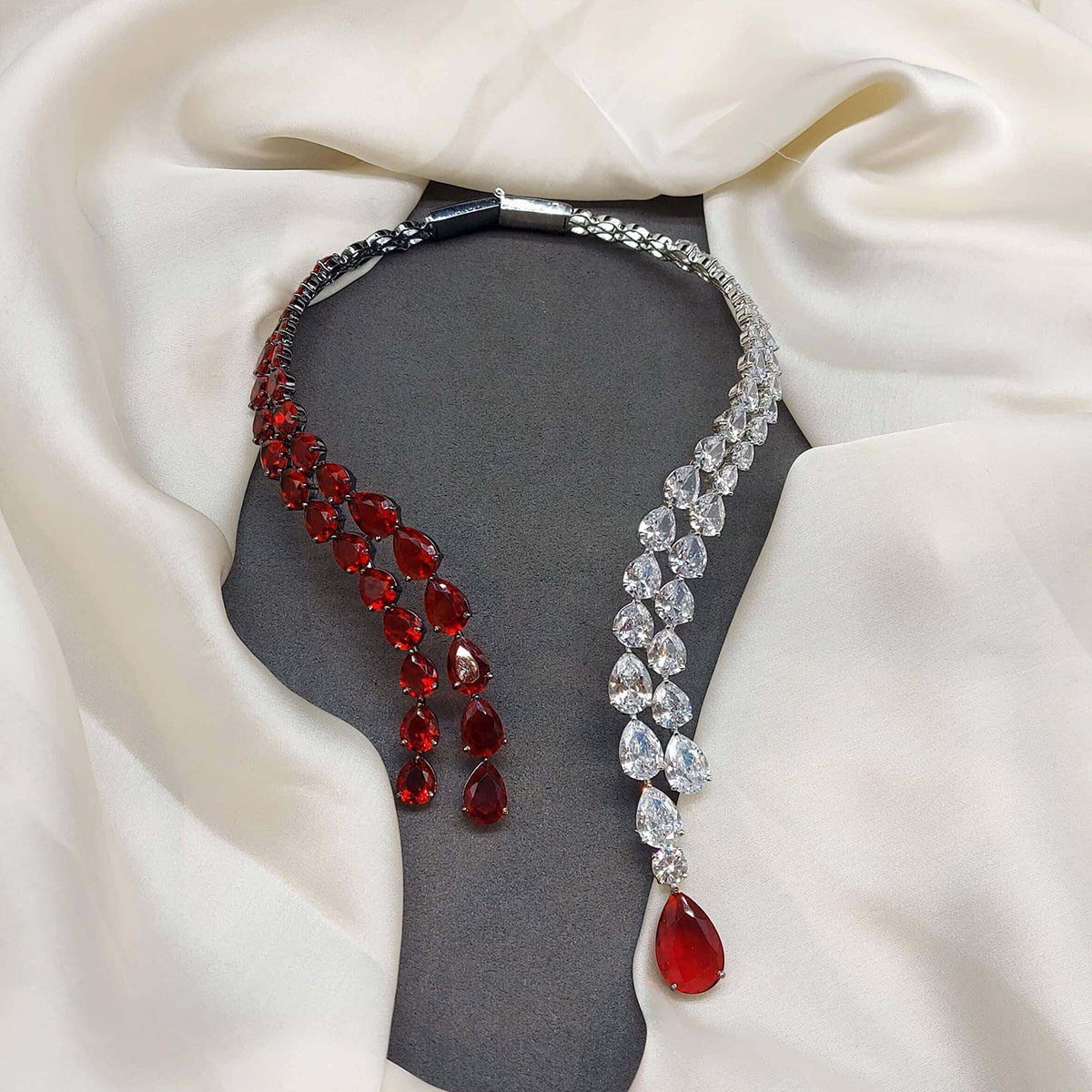 American Diamond Double Line Heart Shape Band Necklace