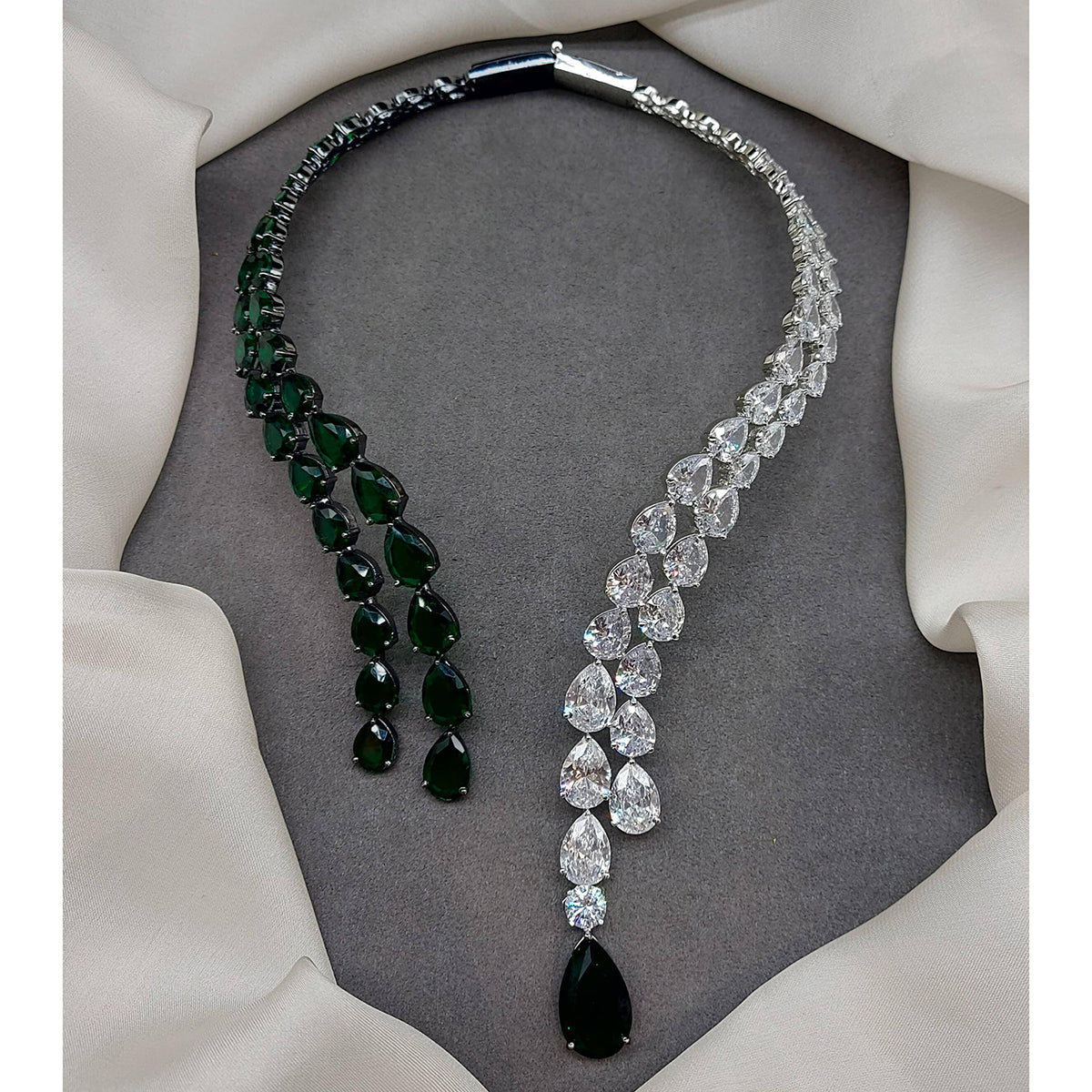 American Diamond Double Line Heart Shape Band Necklace