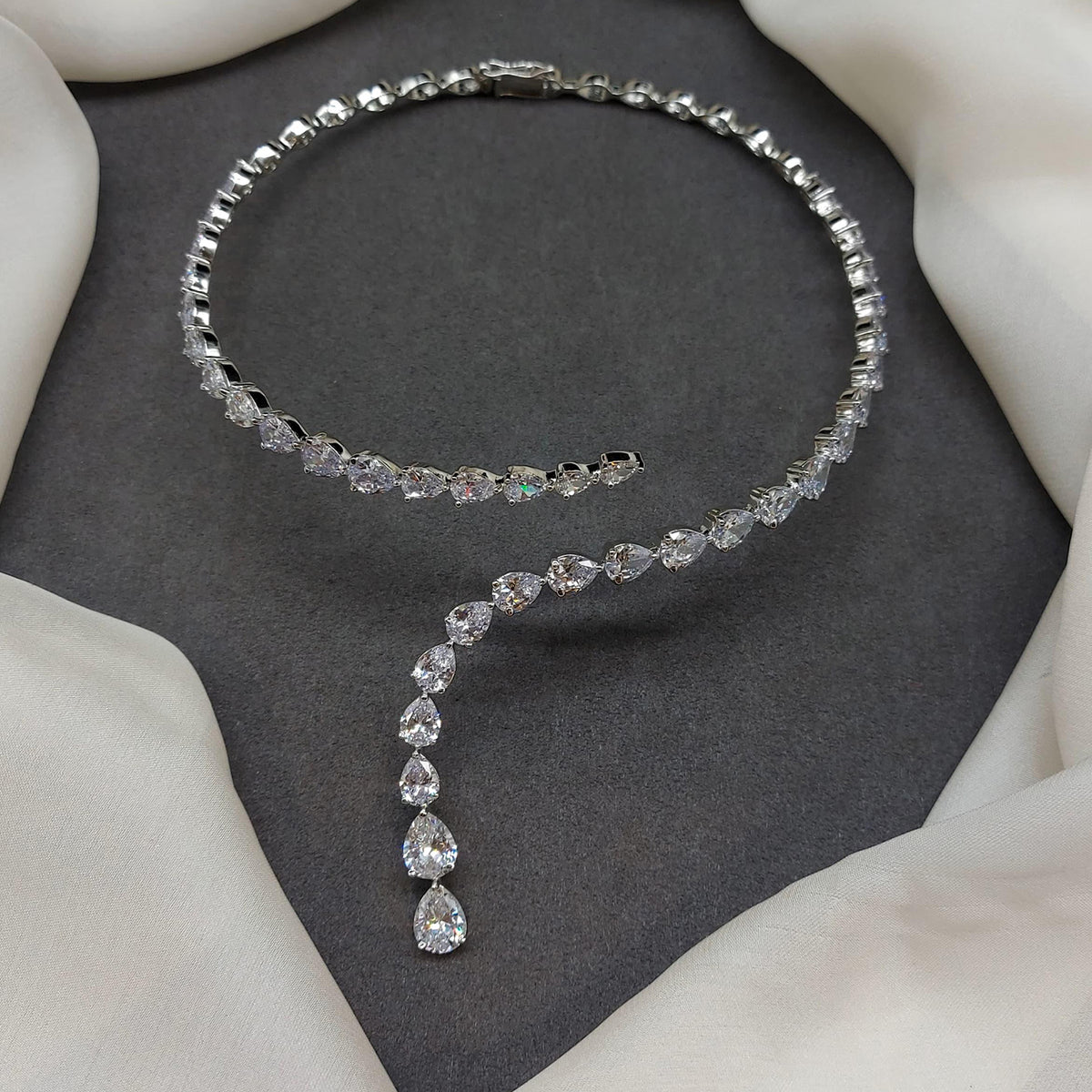 American Diamond Drop Line Band Necklace