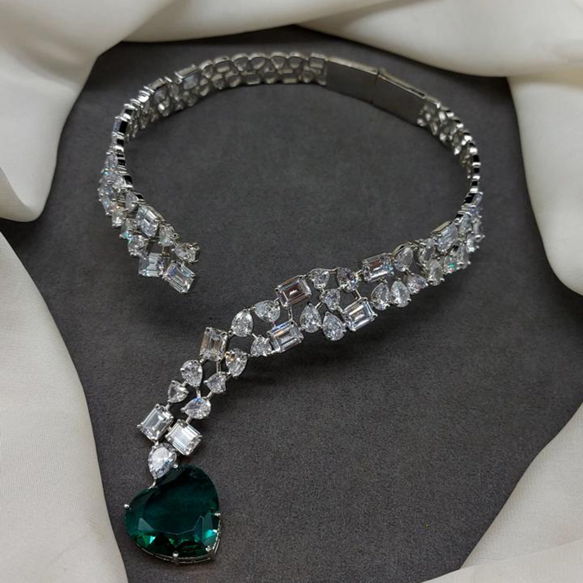 American Diamond Heart Shape Band Necklace