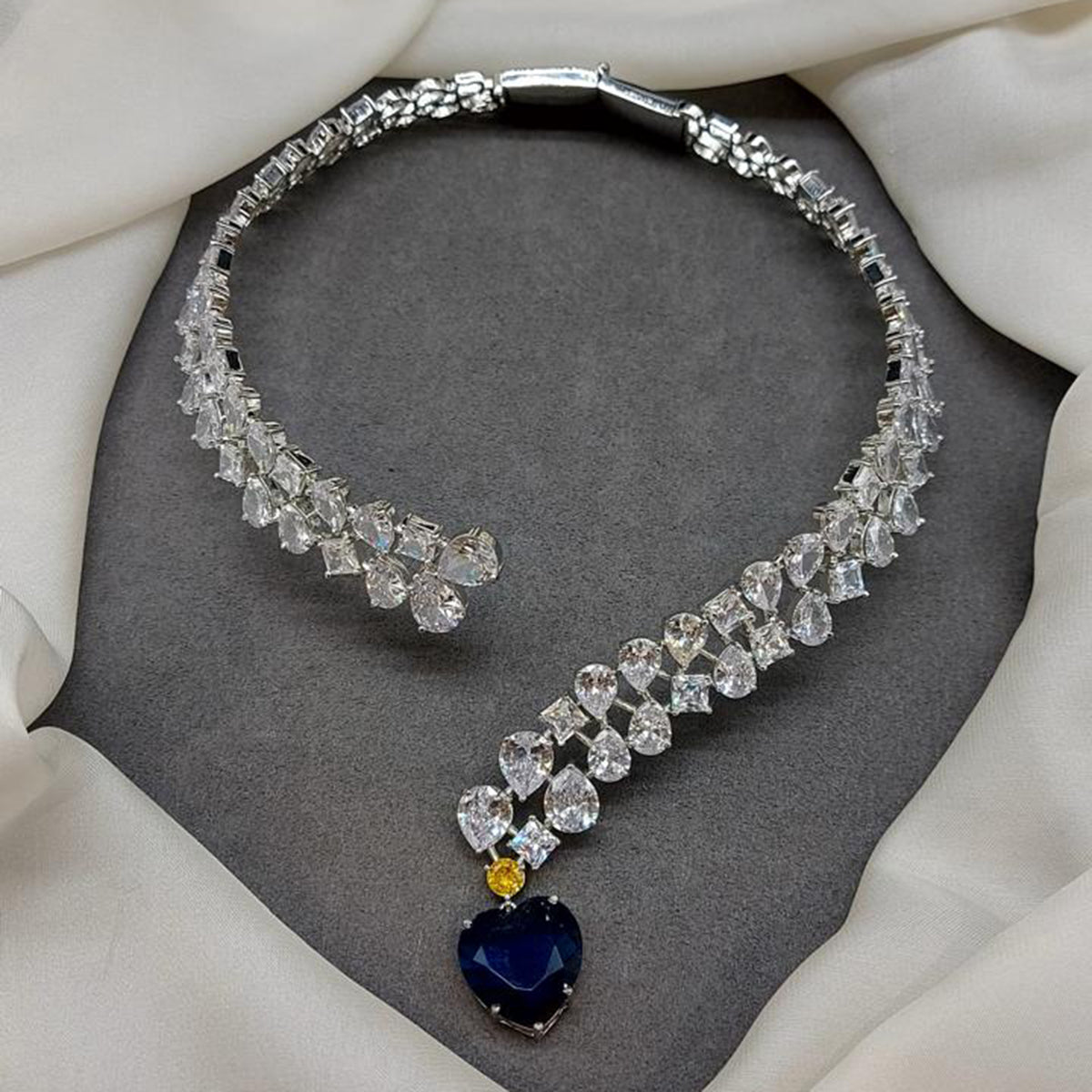 American Diamond Heart Shape Band Necklace