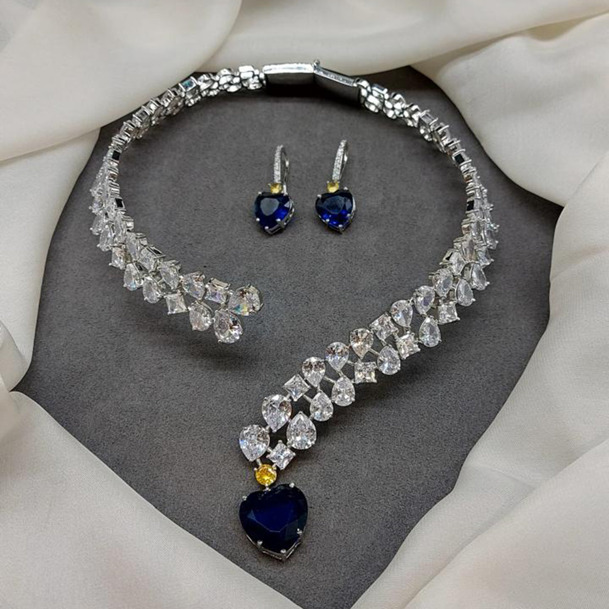 American Diamond Heart Shape Band Necklace