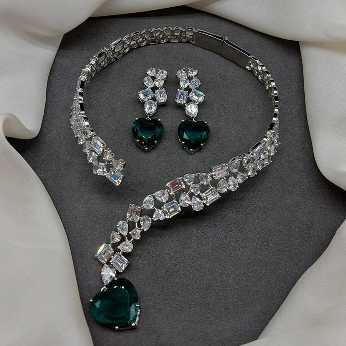 American Diamond Heart Shape Band Necklace