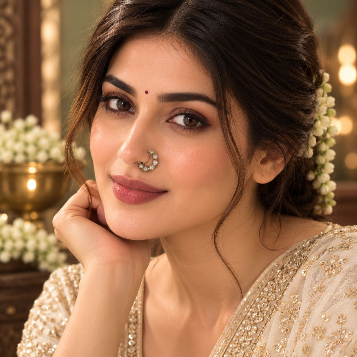 Uncut Kundan Polki Nose Ring