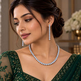 Premium Round Cut American Diamond Solitaire Necklace Set
