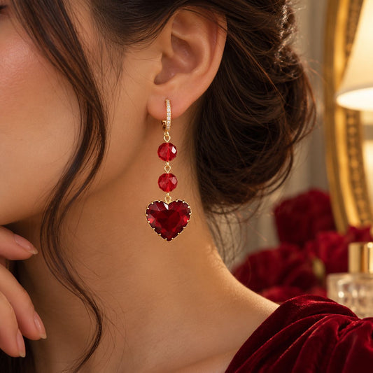 Heart Shape Ruby, Sapphire, Emerald Earings with Beads