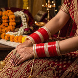 TRADITIONAL RED CHURA WITH SINGLE LINE JARKAN BANGLES