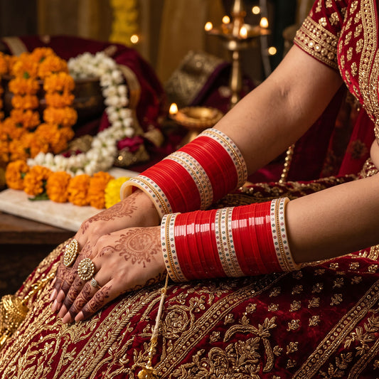 TRADITIONAL RED CHURA WITH SINGLE LINE JARKAN BANGLES