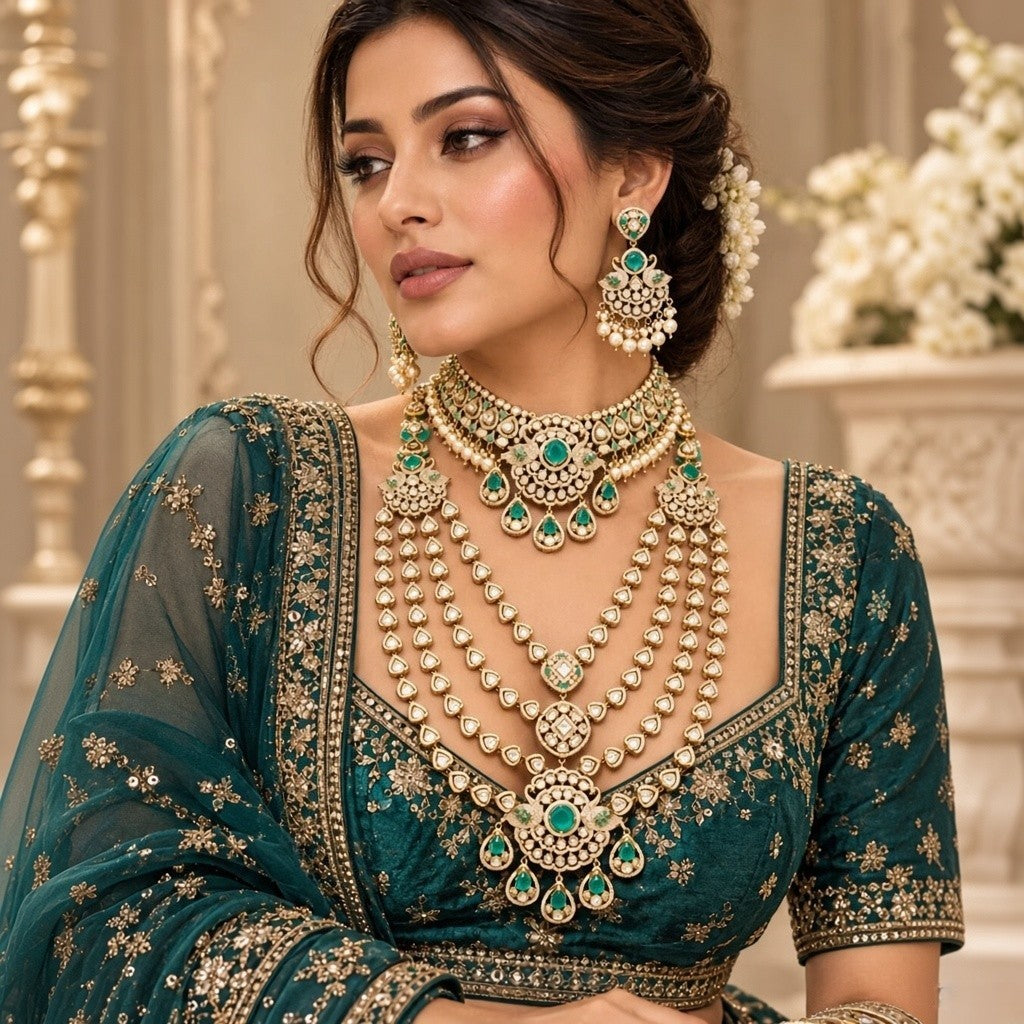 Kundan Polki Emerald Bridal Necklace