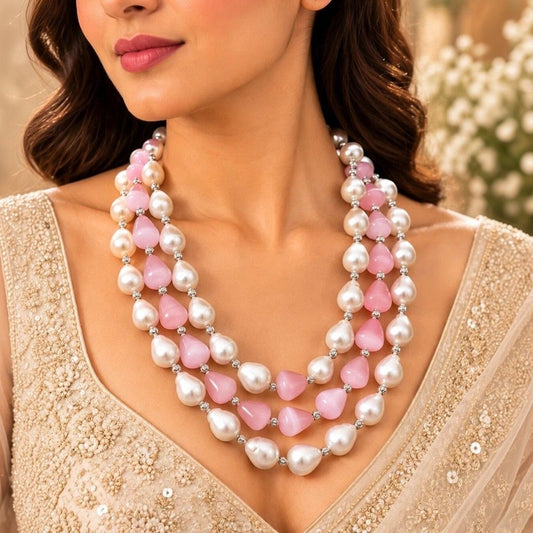 Stylish Drop Shape Pearl With Pink Beads
