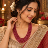Elegant Multi-Strand Ruby Red Beaded Mala